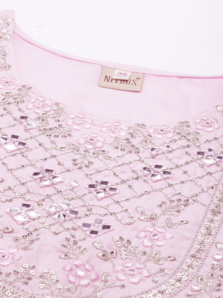 Neerus Pink cotton solid kurti - back view