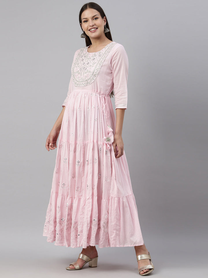 Neerus Pink cotton solid kurti - side view