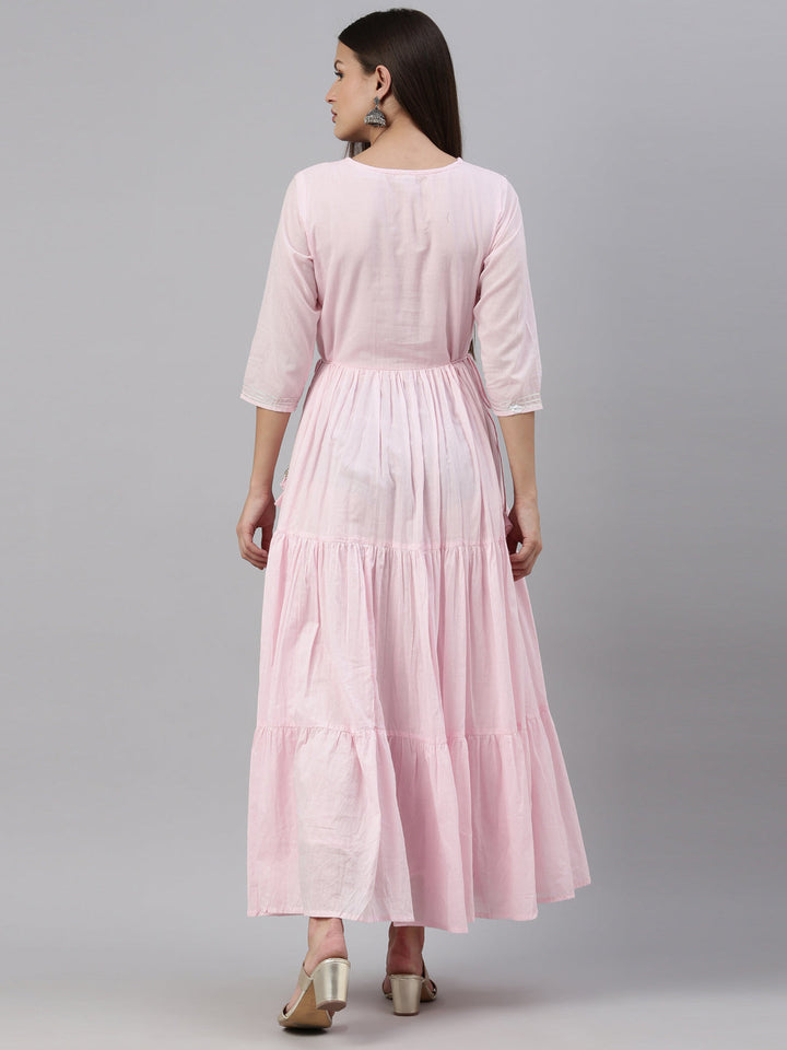 Neerus Pink cotton solid kurti - detail view 2