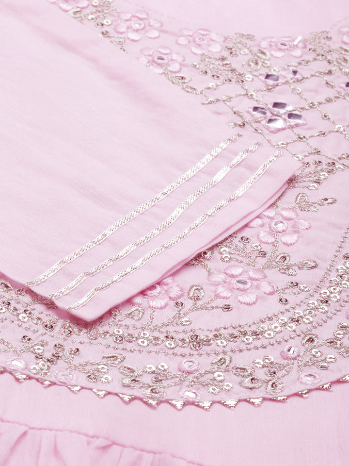 Neerus Pink cotton solid kurti - detail view 4