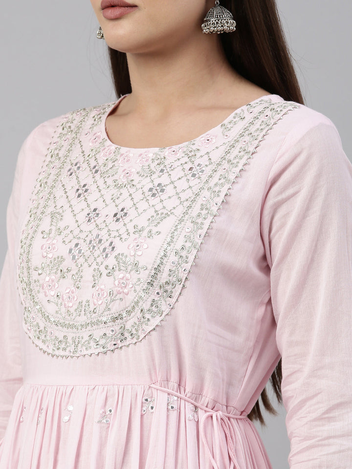 Neerus Pink cotton solid kurti - detail view 6