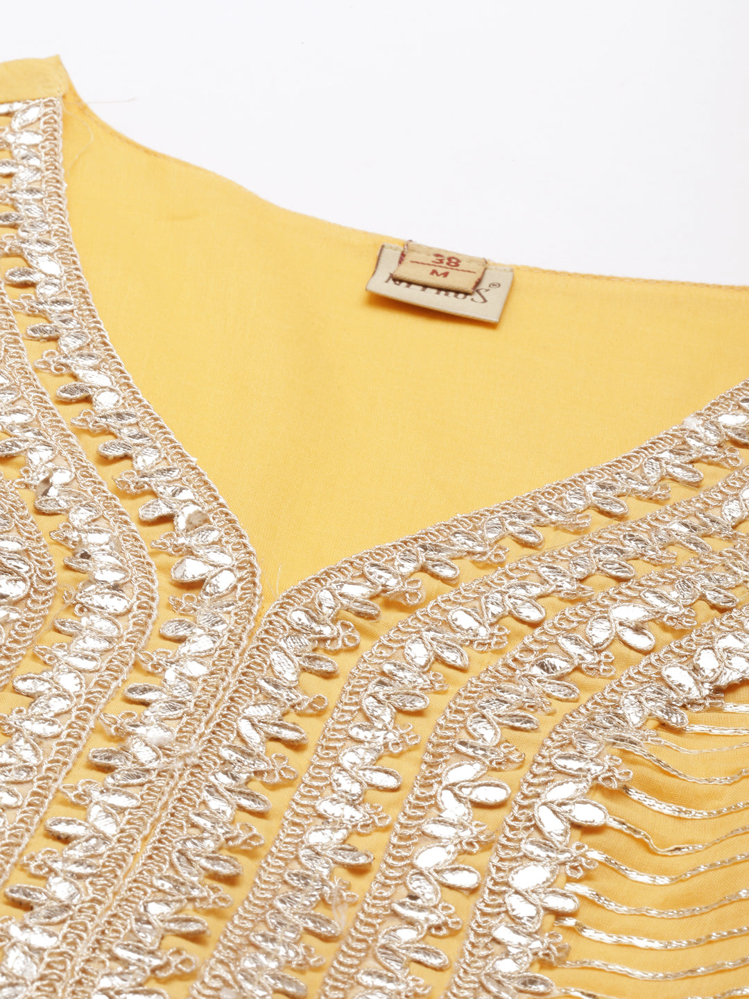 Neerus Yellow cotton embellished anarkali kurti - back view