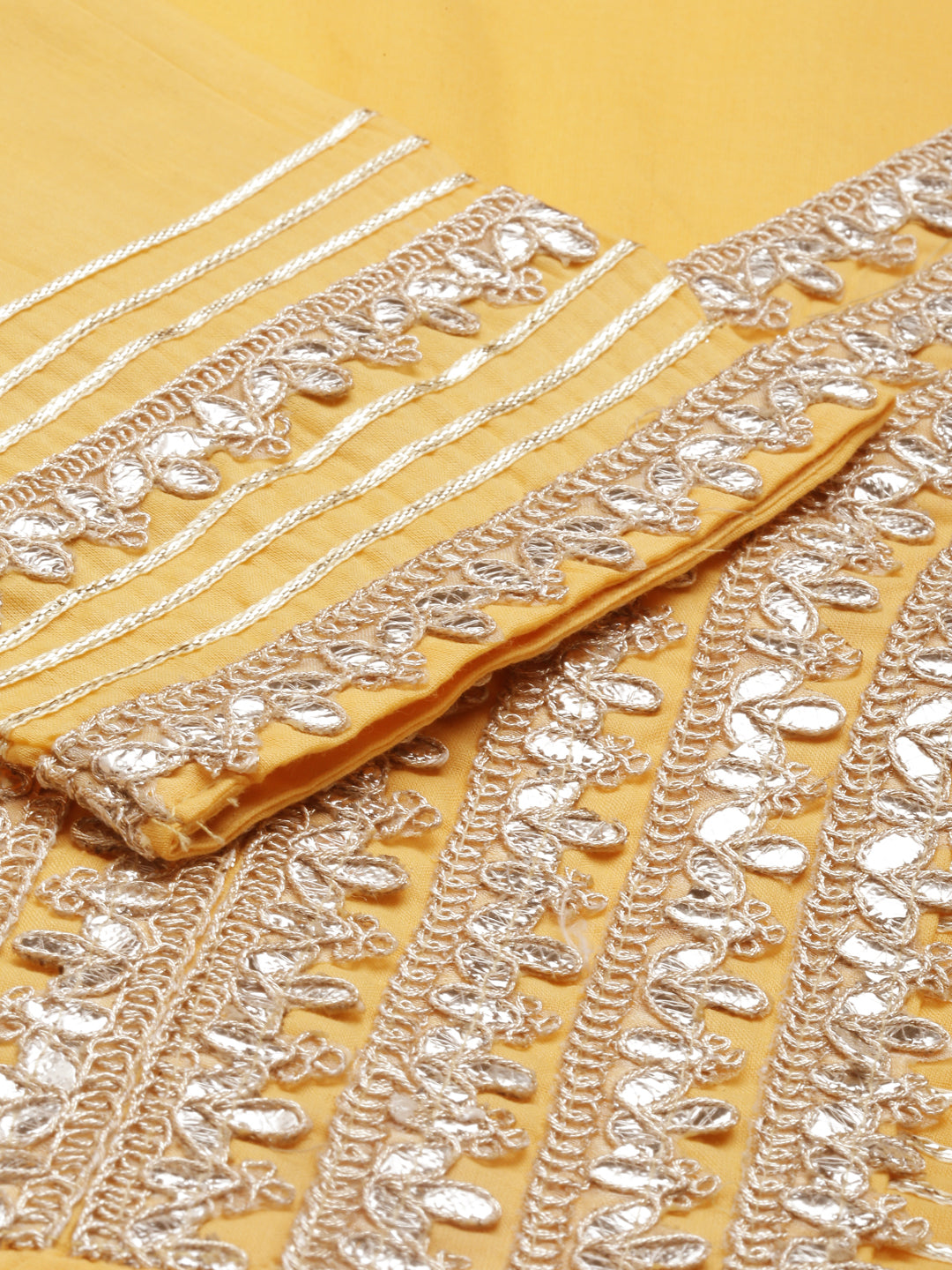 Neerus Yellow cotton embellished anarkali kurti - detail view 4