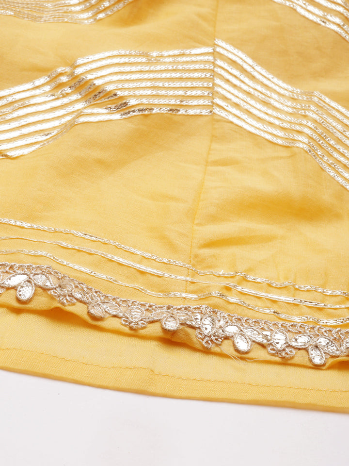Neerus Yellow cotton embellished anarkali kurti - detail view 5