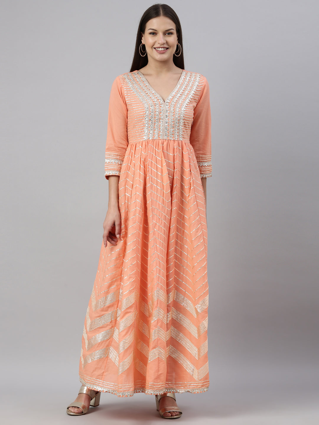 Neerus Orange cotton solid kurti - detail view 7