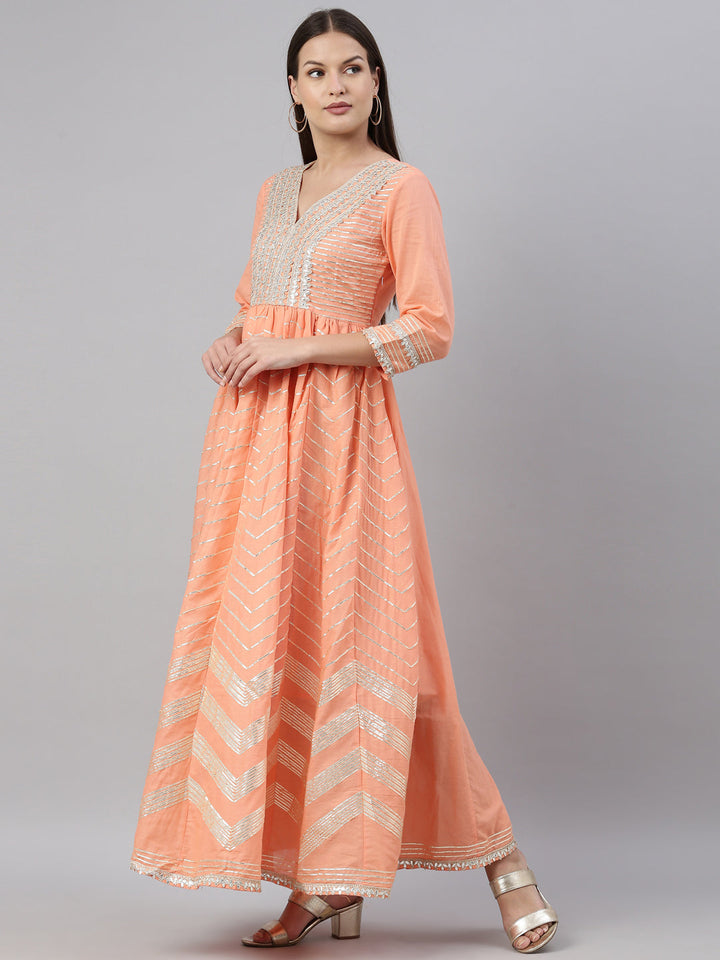 Neerus Orange cotton solid kurti - side view