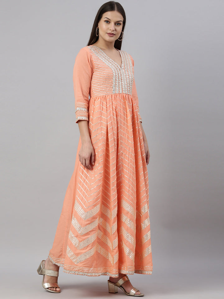 Neerus Orange cotton solid kurti - detail view 1