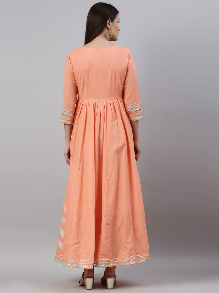 Neerus Orange cotton solid kurti - detail view 2