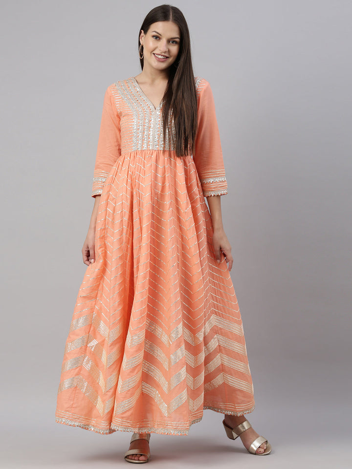 Neerus Orange cotton solid kurti - detail view 3