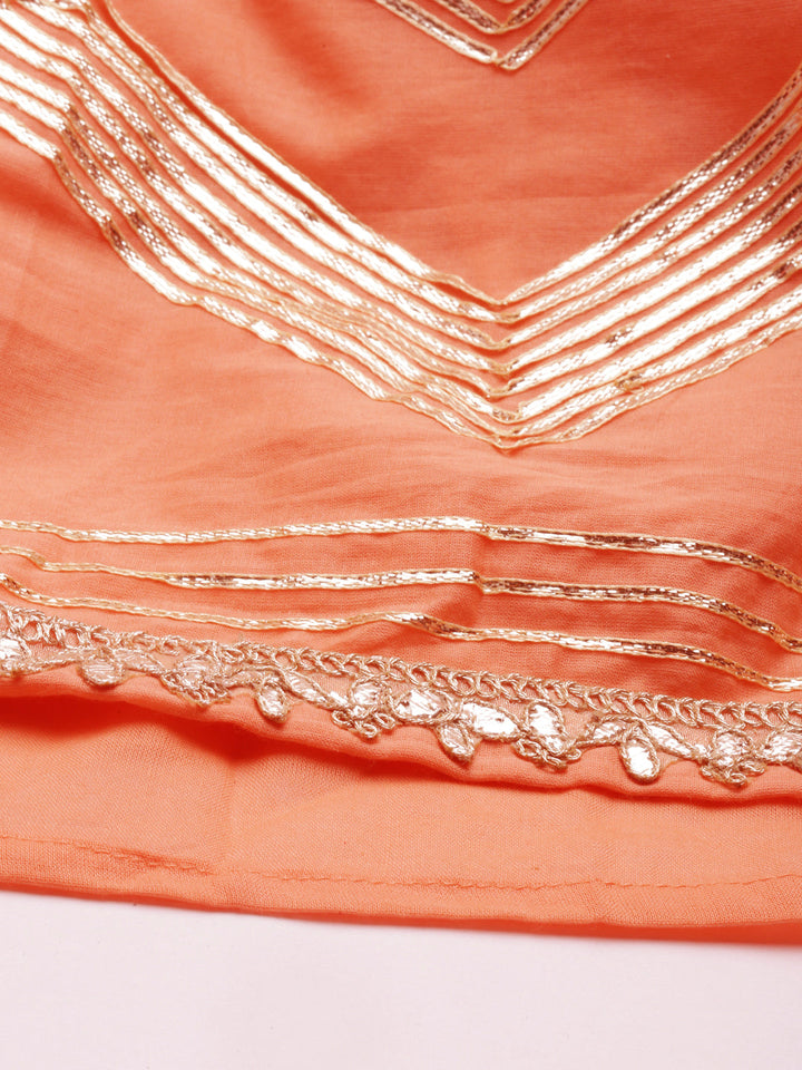 Neerus Orange cotton solid kurti - detail view 5