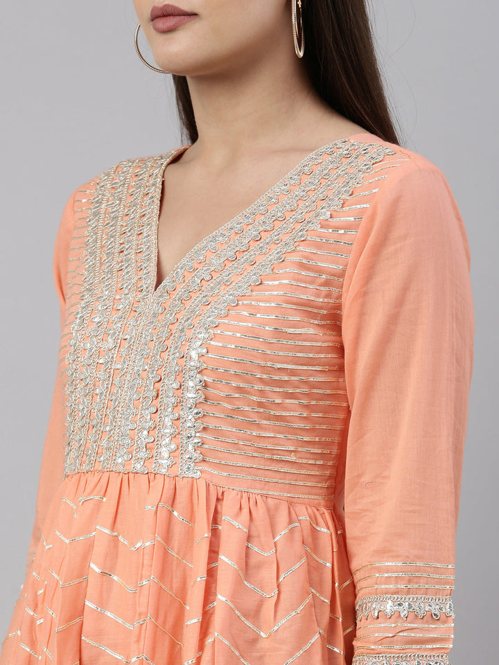 Neerus Orange cotton solid kurti - detail view 6