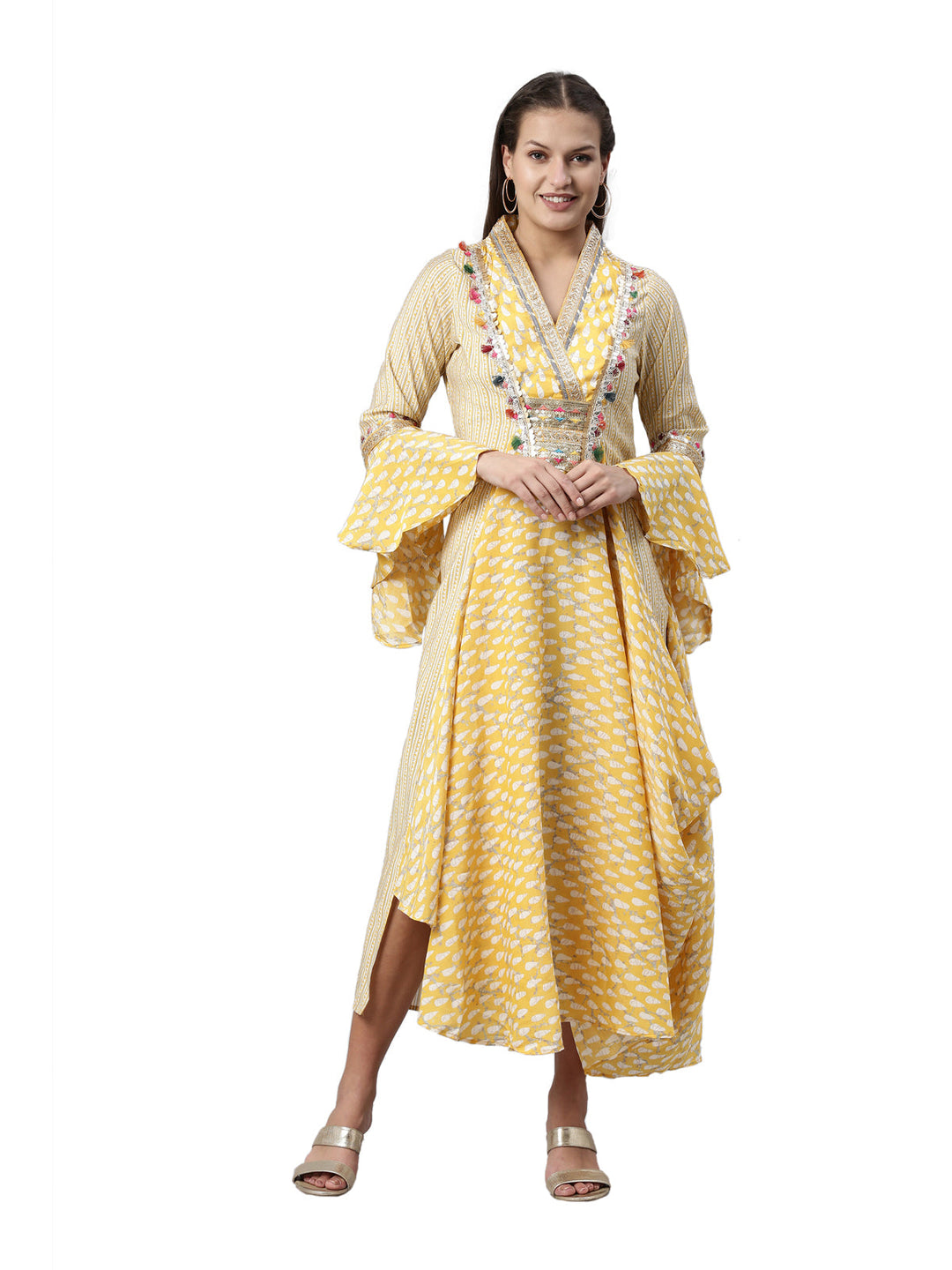 Neerus Yellow shantoon printed kurti - front view