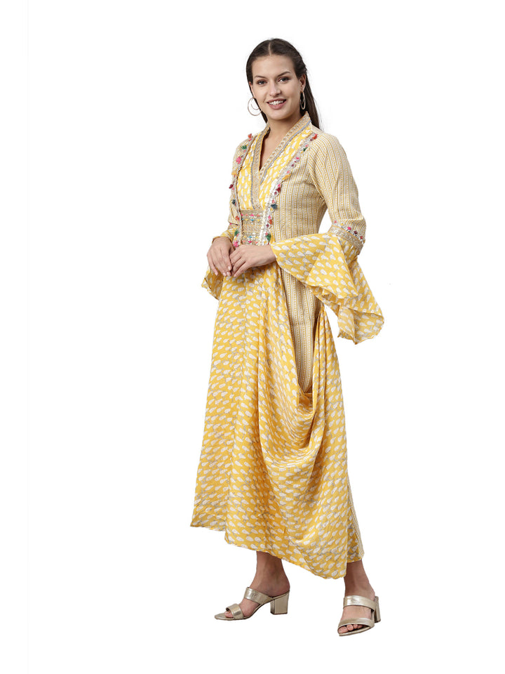 Neerus Yellow shantoon printed kurti - side view