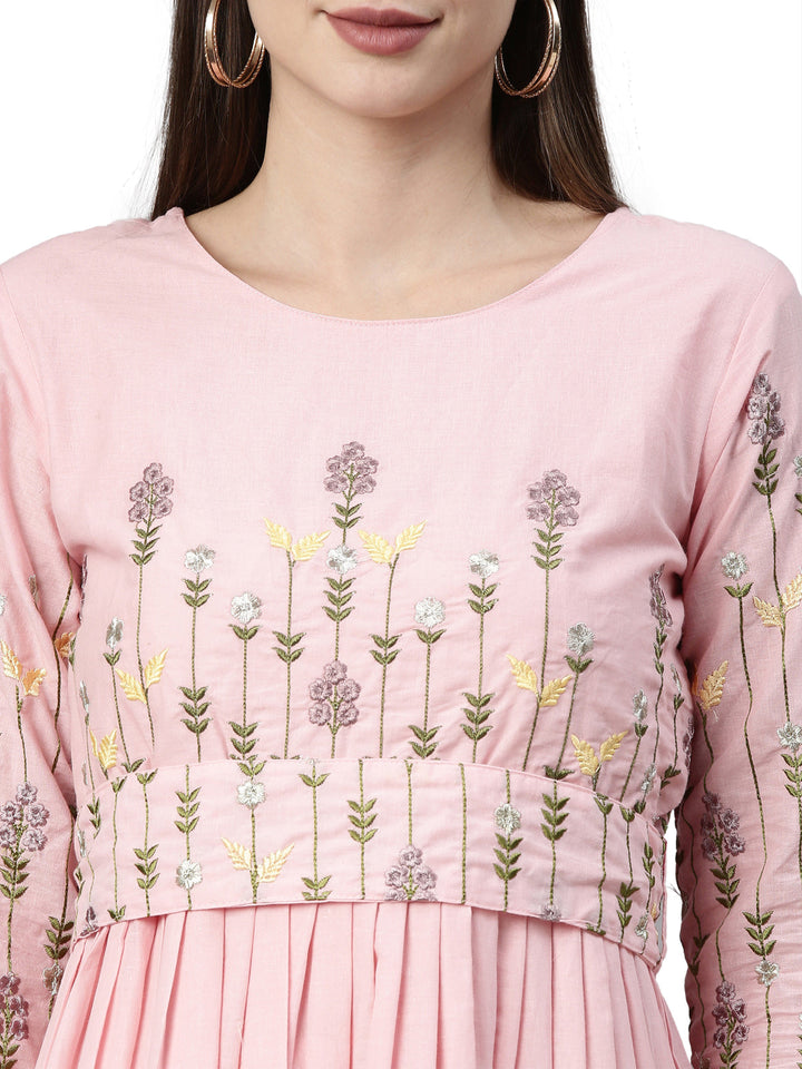 Neerus Pink cotton solid kurta - back view