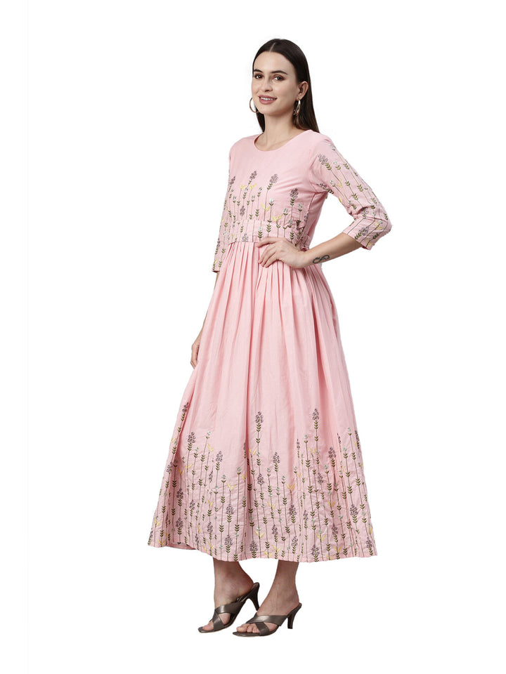 Neerus Pink cotton solid kurta - side view