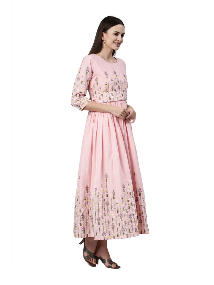 Neerus Pink cotton solid kurta - detail view 1