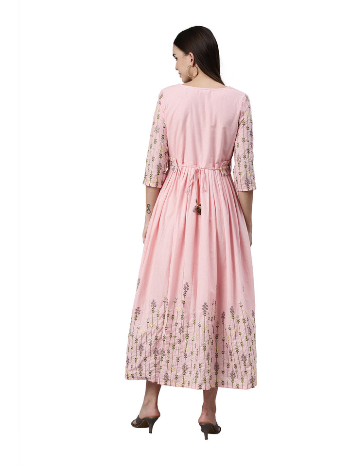 Neerus Pink cotton solid kurta - detail view 2