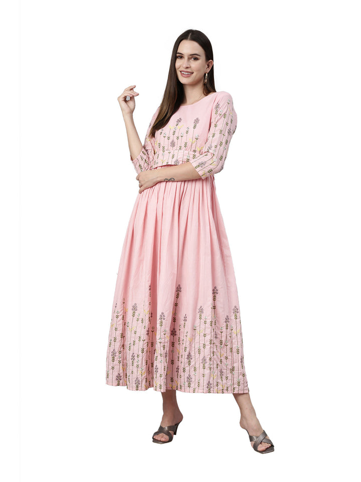 Neerus Pink cotton solid kurta - detail view 3