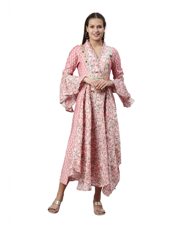 Neerus Pink modal printed kurti - front view