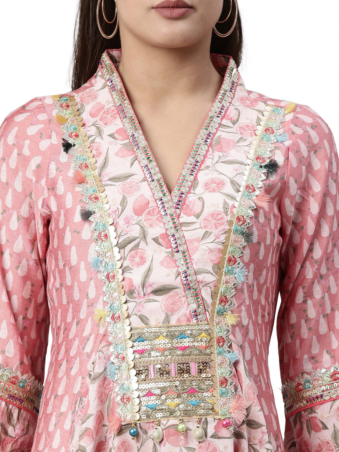 Neerus Pink modal printed kurti - back view