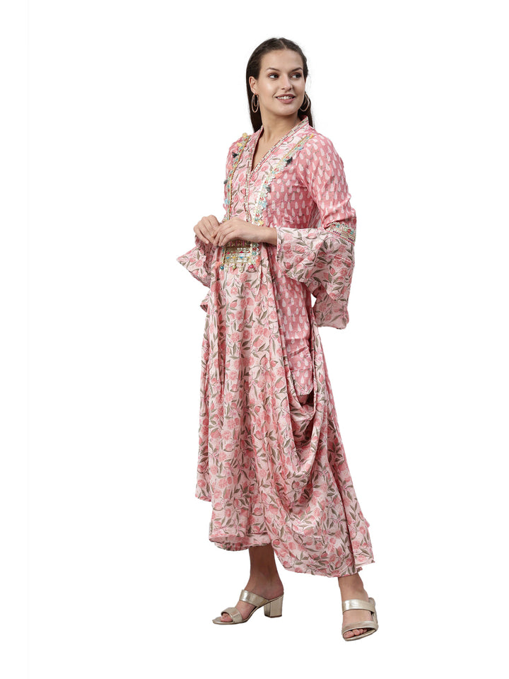 Neerus Pink modal printed kurti - side view