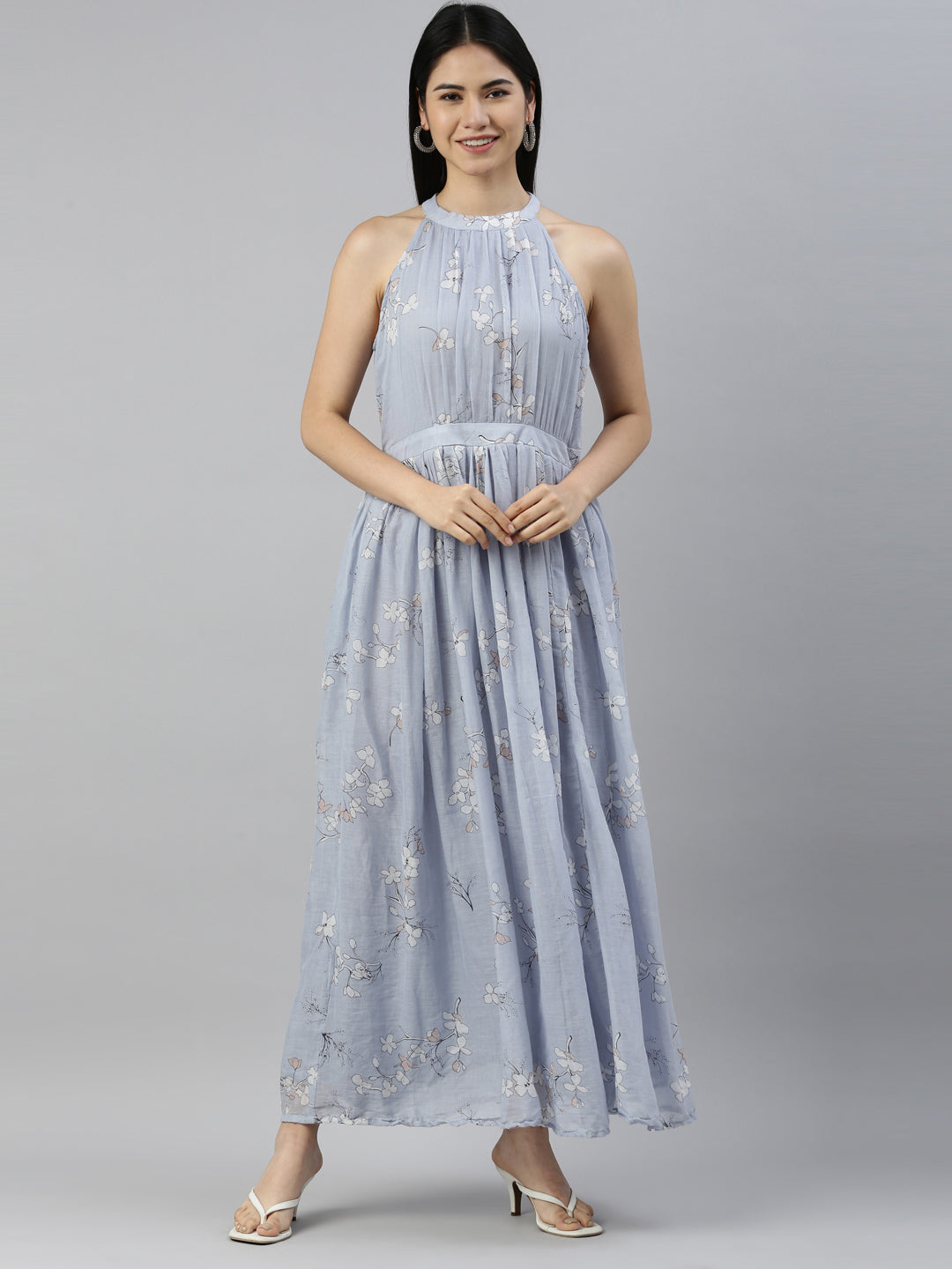 Neerus Grey Georgette Straight Kurta - front view