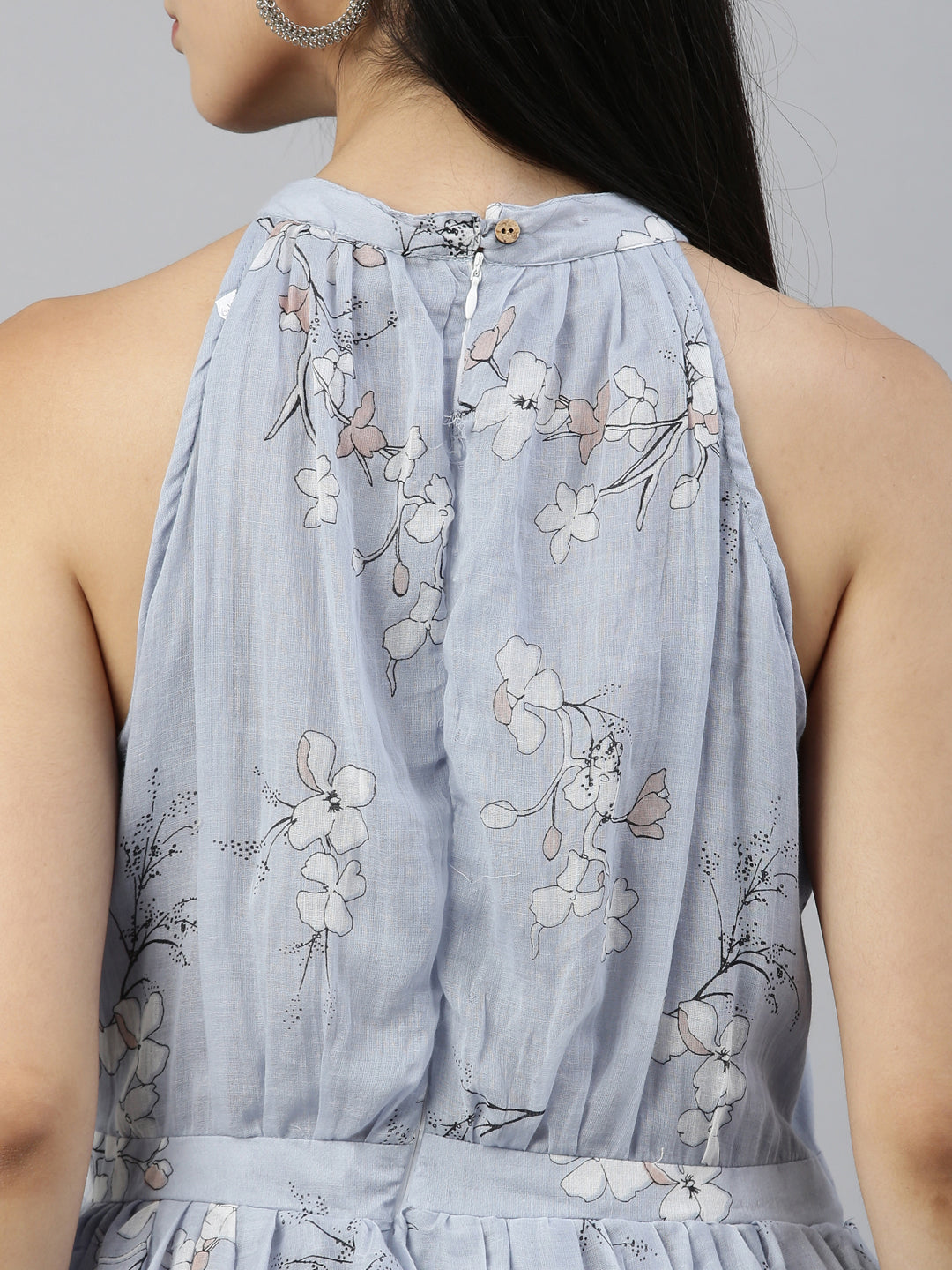 Neerus Grey Georgette Straight Kurta - back view