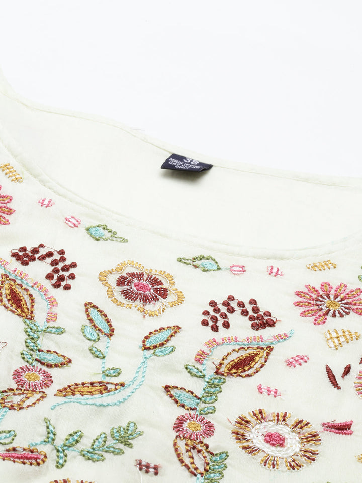 Neerus Yellow cotton embellished anarkali kurta - detail view 4