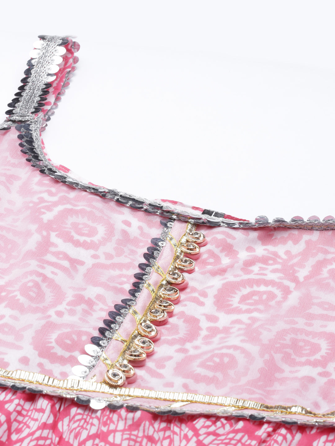 Neerus Pink jute cotton embellished kurta set - detail view 5
