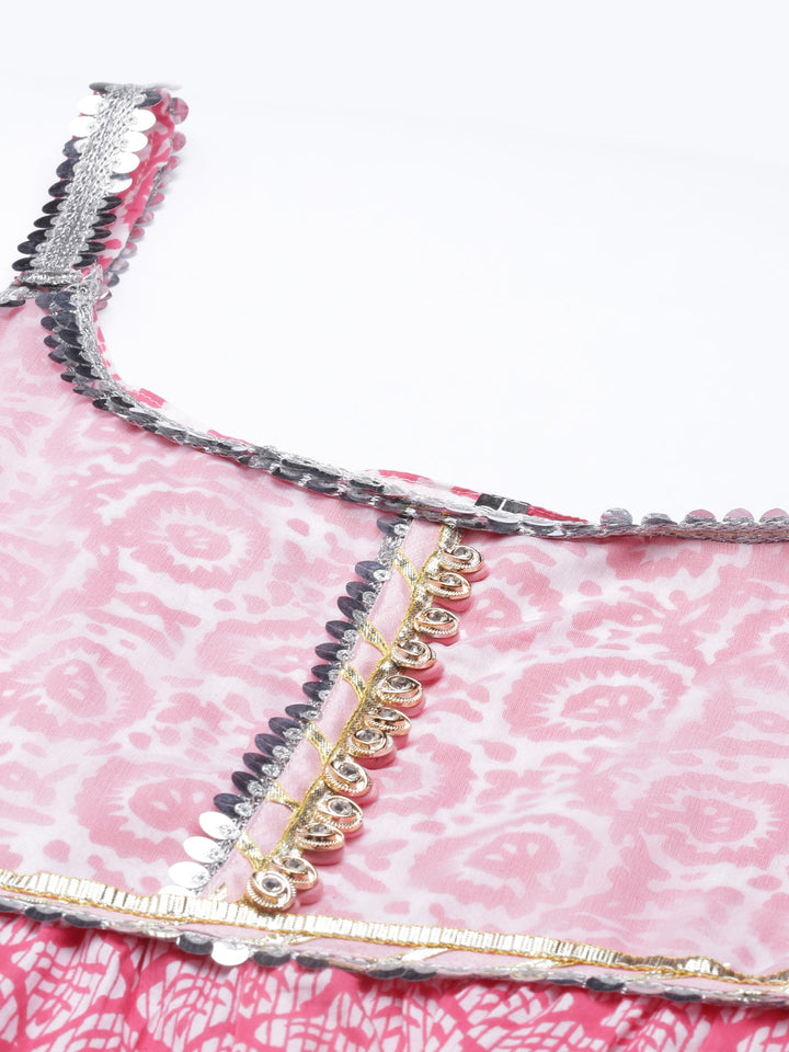 Neerus Pink jute cotton embellished kurta set - detail view 5