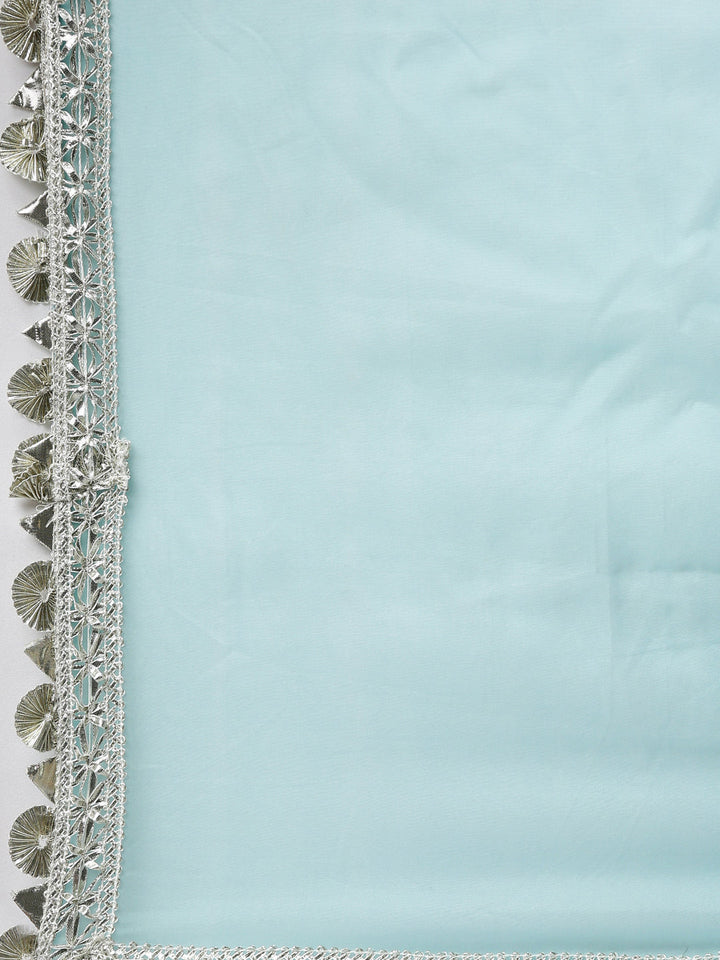 Neerus Blue jute cotton embellished kurta set - detail view 6