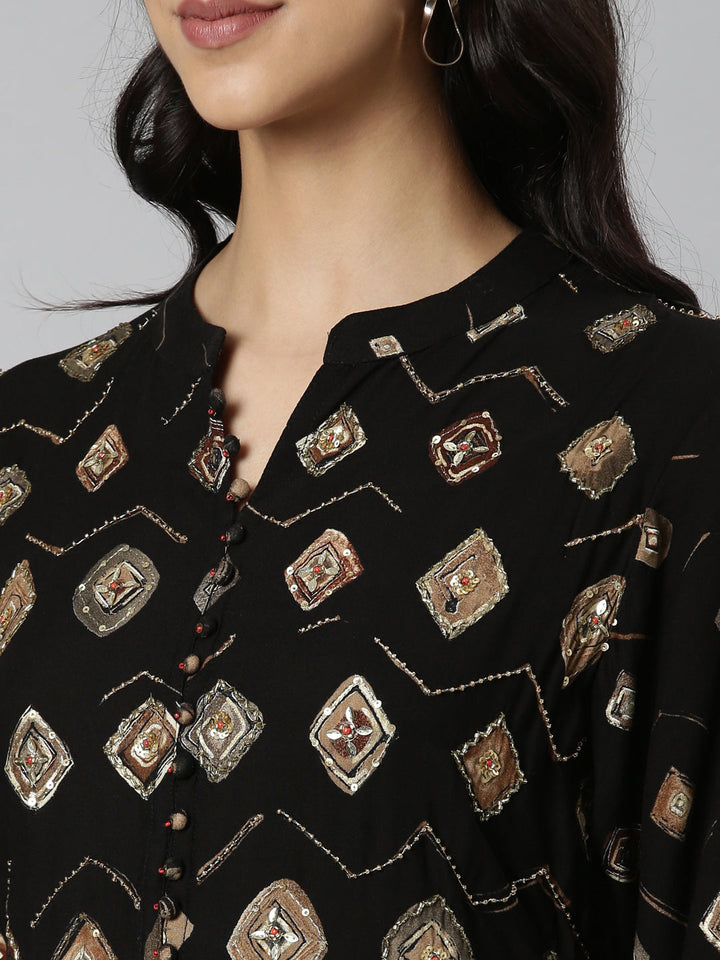 Neerus Black Casual Maxi Ethnic Motifs Dresses