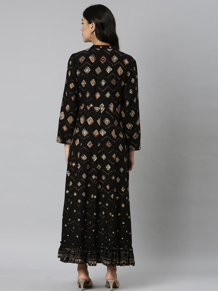 Neerus Black Casual Maxi Ethnic Motifs Dresses