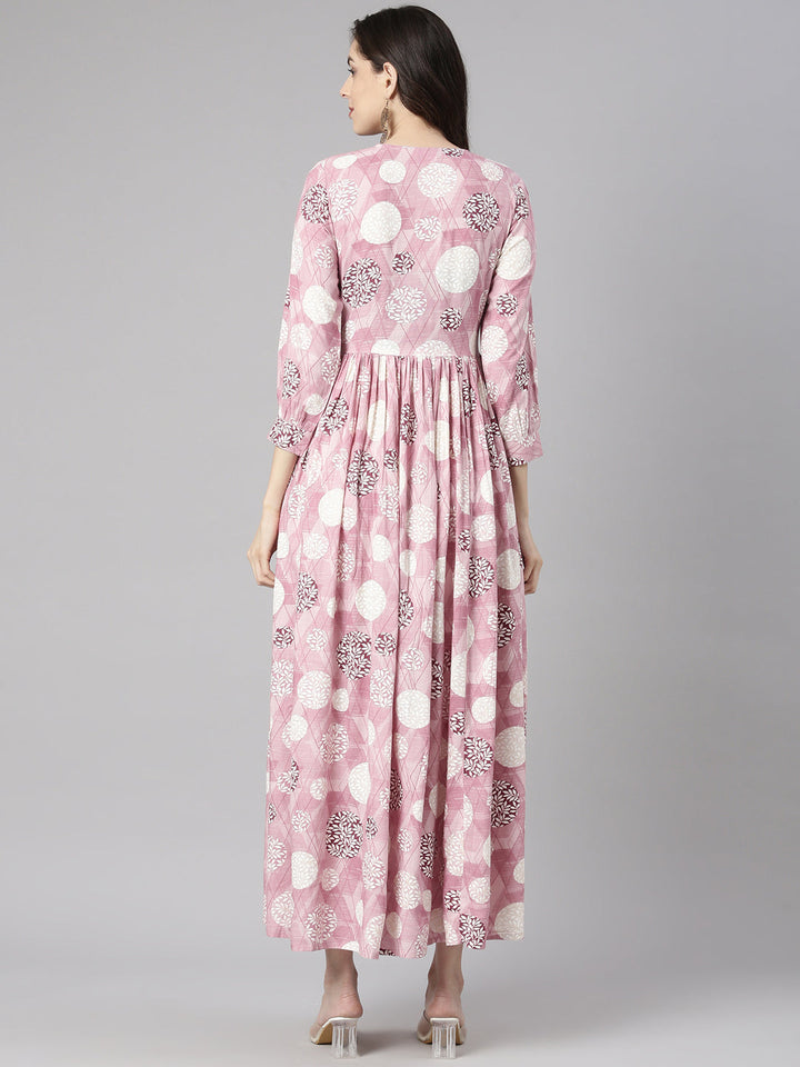 Neerus Lavender Casual Maxi Geometric Dresses