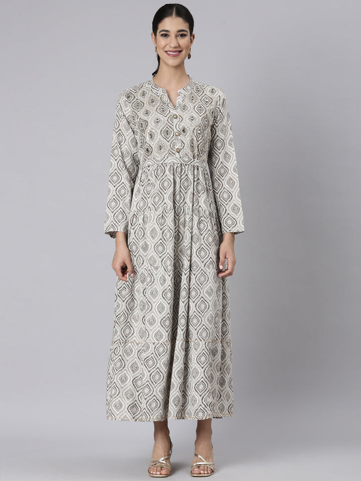 Neerus Brown Casual Maxi Color-blocked Dresses