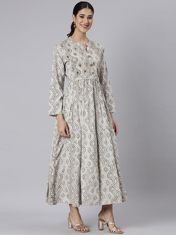 Neerus Brown Casual Maxi Color-blocked Dresses