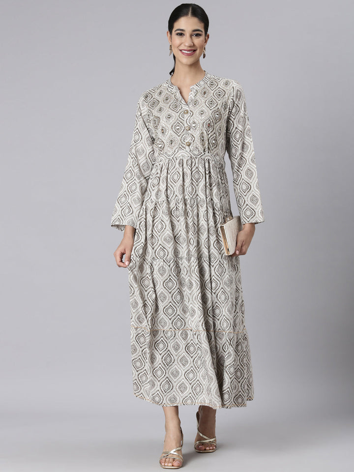 Neerus Brown Casual Maxi Color-blocked Dresses