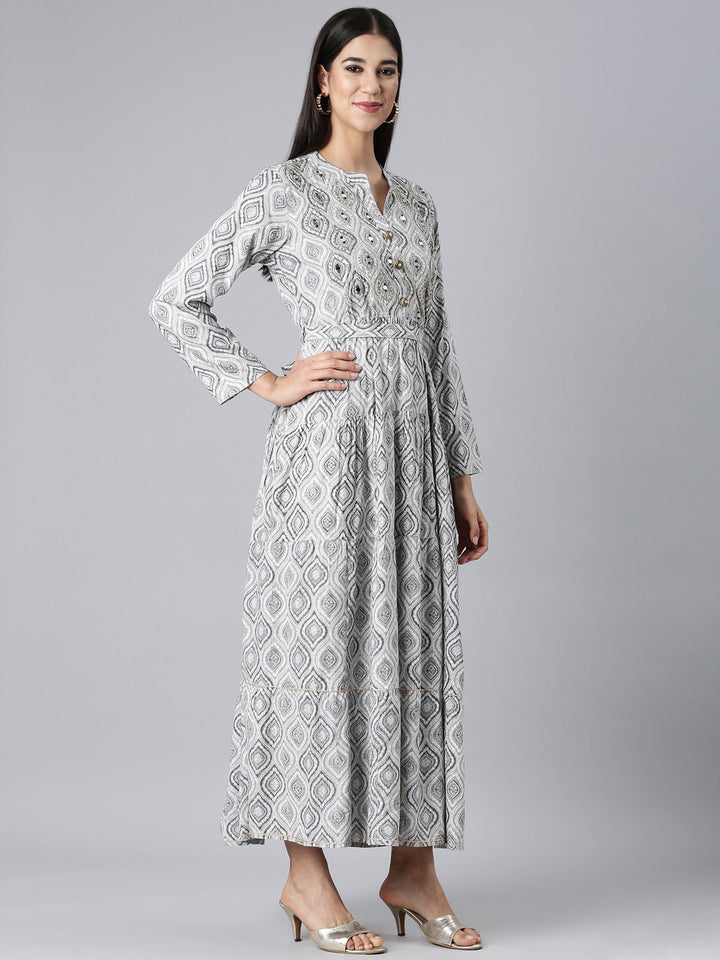 Neerus Grey Casual Paisley Maxi Dresses