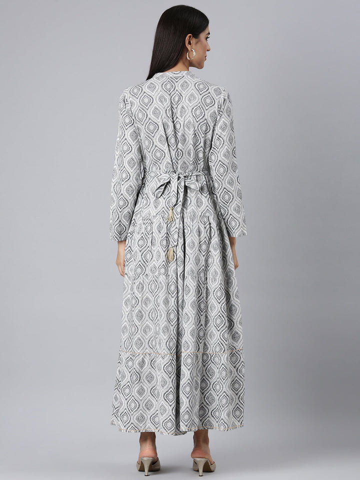 Neerus Grey Casual Paisley Maxi Dresses