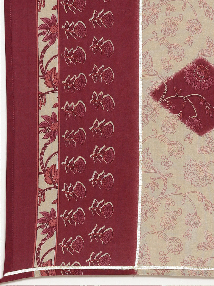 Neerus Purple printed straight kurta set with dupatta - detail view 4