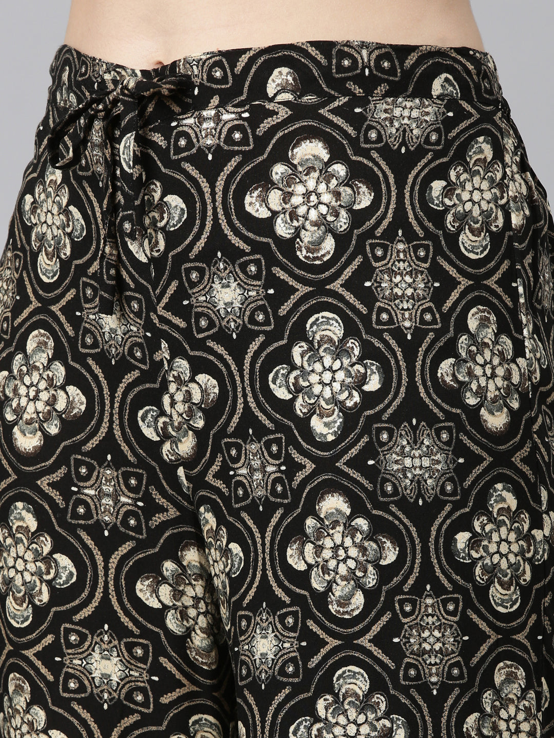 Neerus Black printed straight sharara set with dupatta - detail view 3
