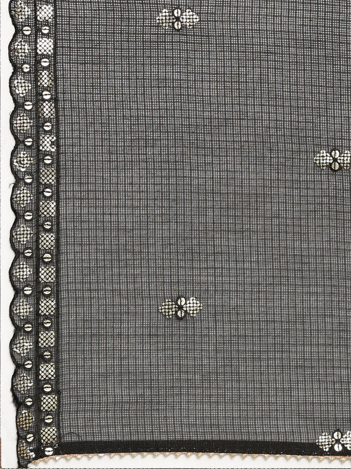 Neerus Black printed straight sharara set with dupatta - detail view 4