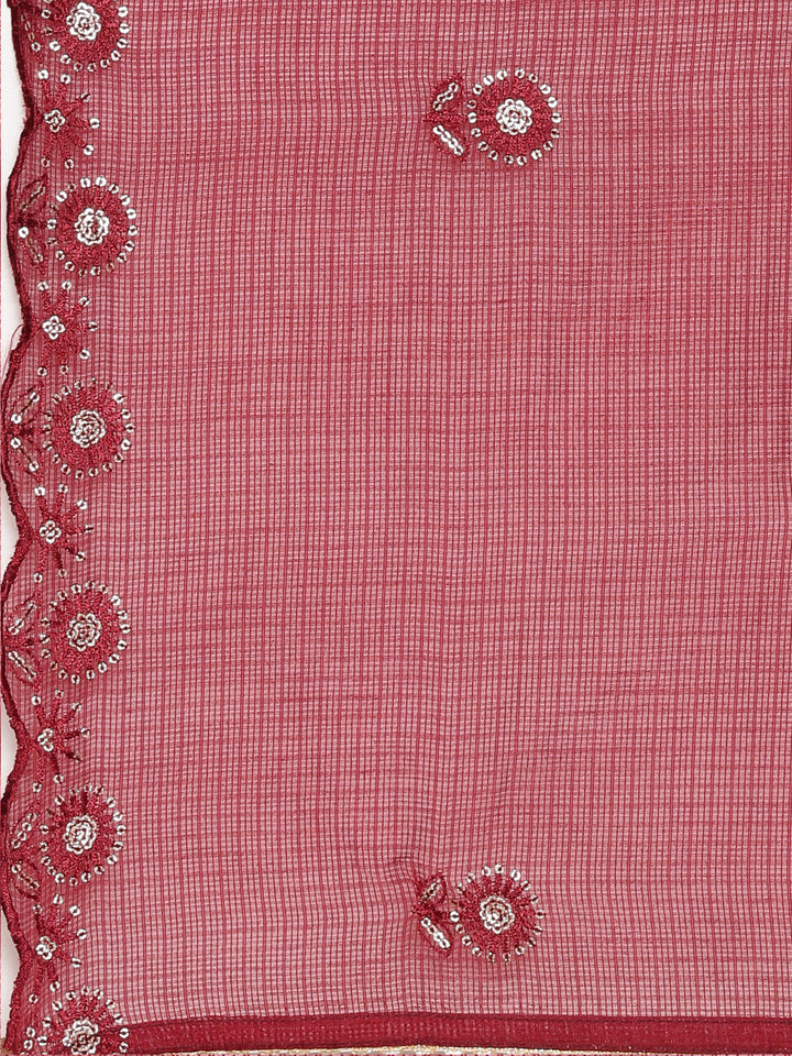Neerus Maroon printed sharara set straight kurta with dupatta - detail view 4