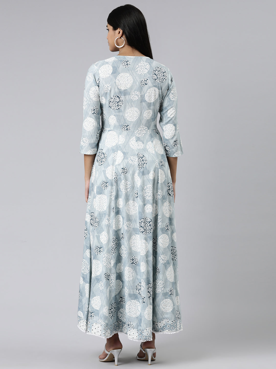 Neerus Grey viscose rayon printed kurti straight silhouette - side view