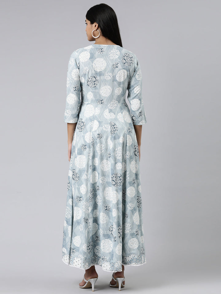 Neerus Grey viscose rayon printed kurti straight silhouette - side view