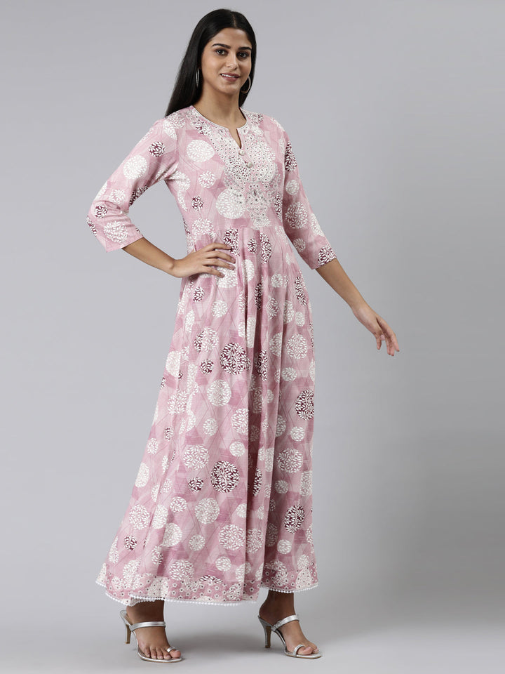 Neerus Pink viscose rayon printed kurti - back view
