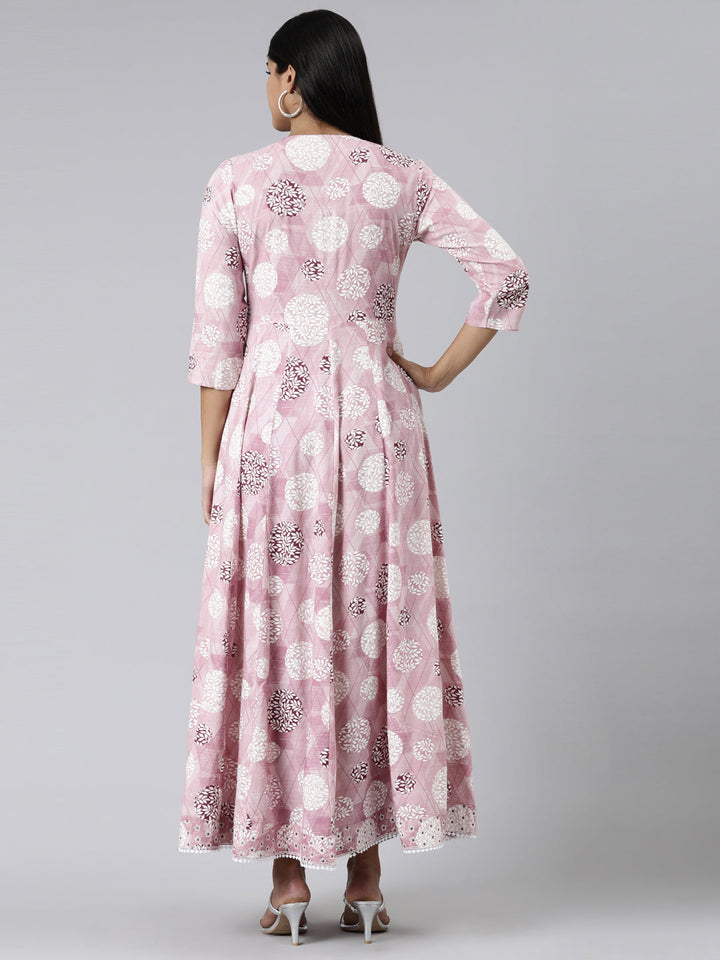 Neerus Pink viscose rayon printed kurti - side view