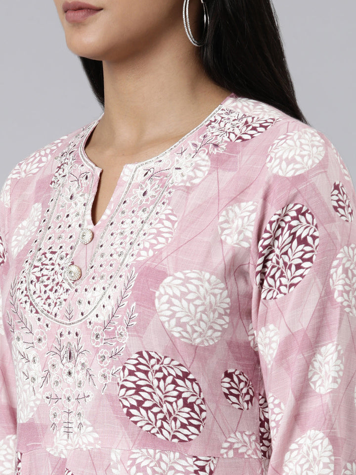 Neerus Pink viscose rayon printed kurti - detail view 1