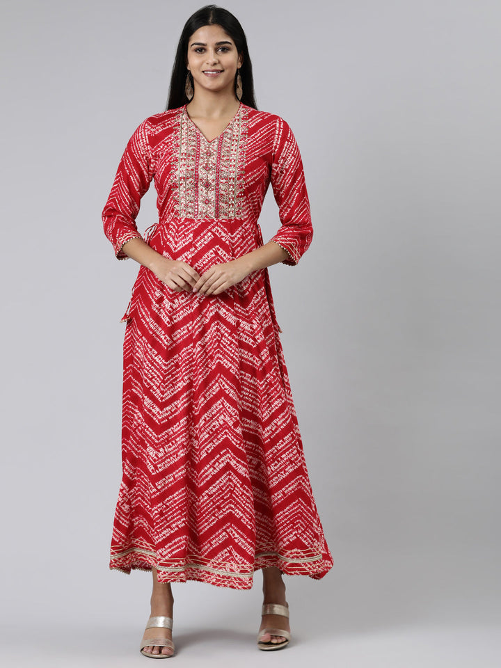 Neerus Pink viscose rayon printed kurti - front view