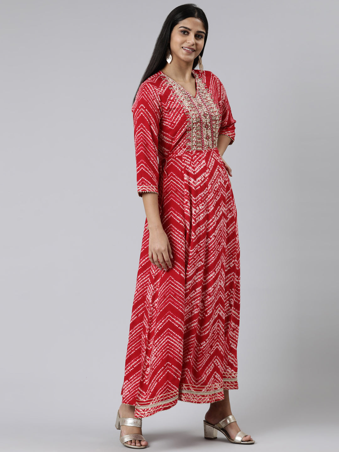 Neerus Pink viscose rayon printed kurti - back view